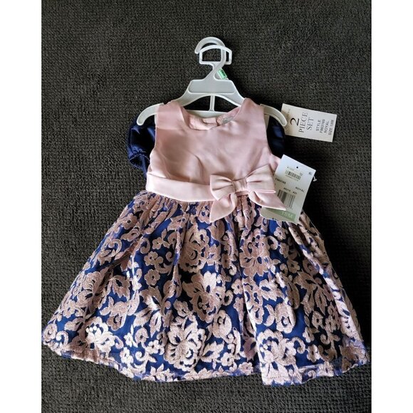 NWT Rare Editions baby girl 2pc royal blue dress size 18 months - Picture 1 of 4